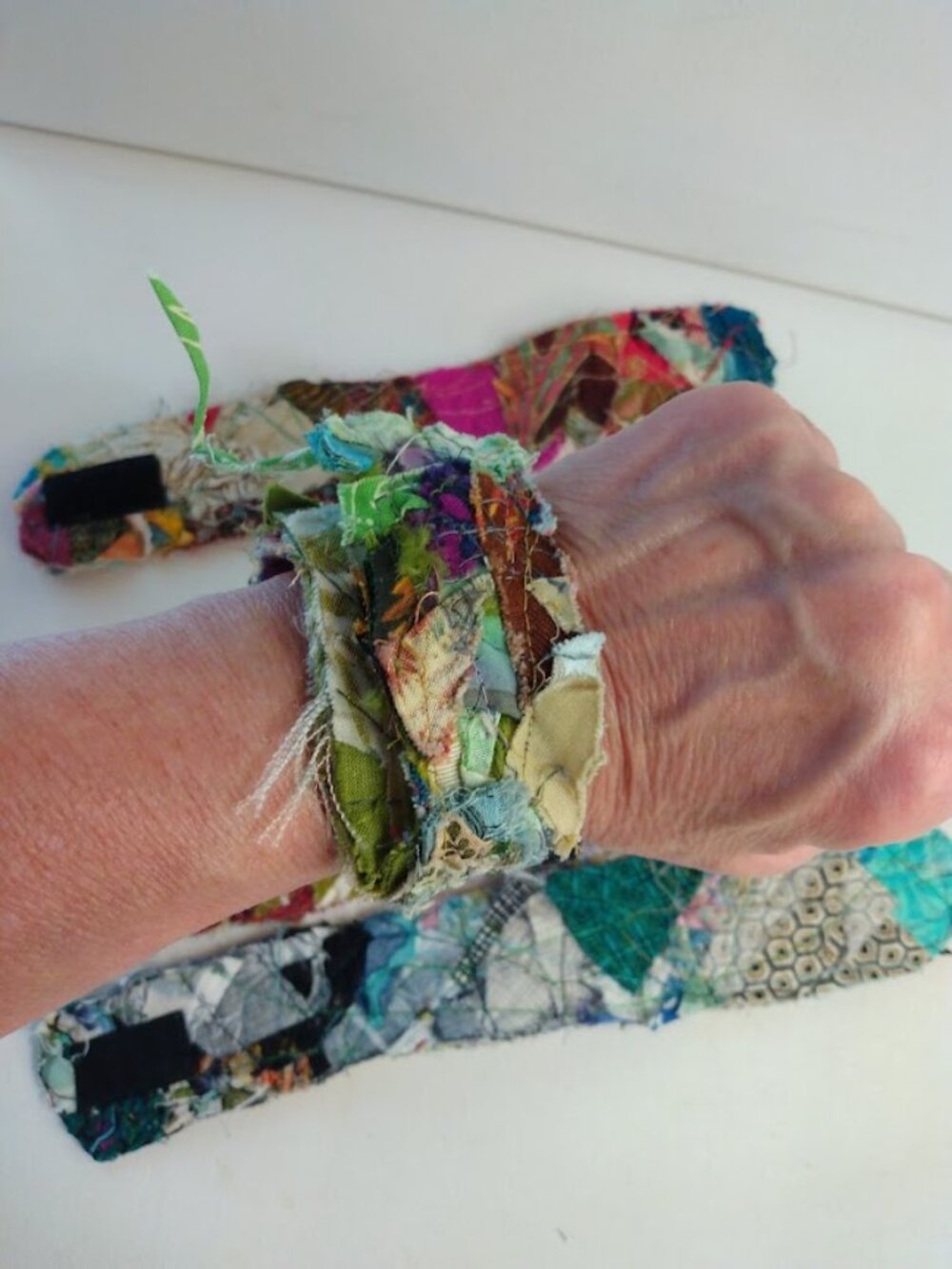 Boho Cloth Cuff Bracelets Bundle Lot of 4 Multicolor Handmade Fabric Shreds 8 In